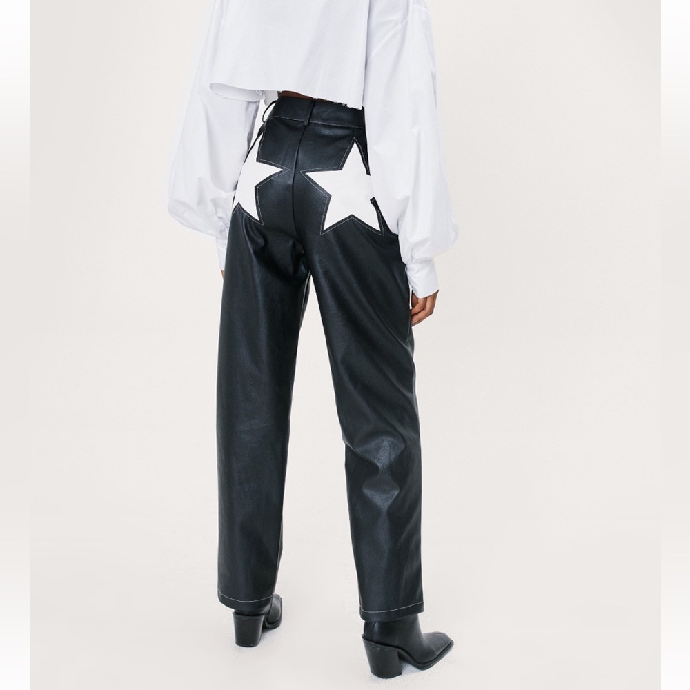 Faux leather star bum tapered pants